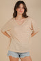 Beige Striped Oversized V-Neck Front Pocket T-Shirt