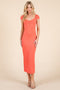 Coral Ribbed Cinched Sleeve Midi Dress