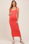 Coral Ribbed Square Neck Sleeveless Maternity Maxi Dress