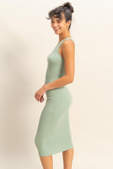 Mint Green Ribbed Sleeveless Midi Dress