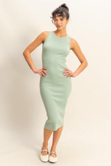 Mint Green Ribbed Sleeveless Maternity Midi Dress