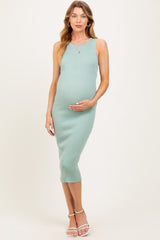 Mint Green Ribbed Sleeveless Maternity Midi Dress