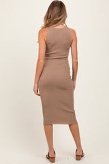 Taupe Ribbed Sleeveless Maternity Midi Dress