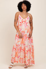 Orange Floral Tie Back Maternity Maxi Dress