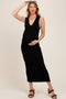 Black Knit Collared Deep V-Neck Maternity Maxi Dress