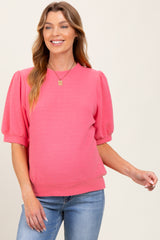 Pink Knit Maternity Puff Sleeve Top