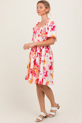 Cream/Red Floral Smocked Top Mini Dress