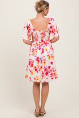 Cream/Red Floral Smocked Top Mini Dress