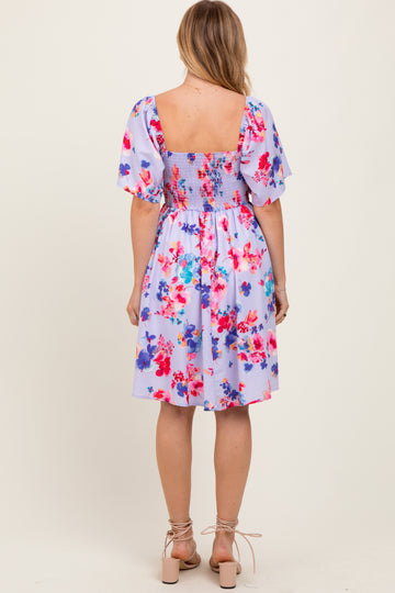 Lavender/Red Floral Smocked Top Mini Dress