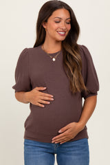Brown Knit Maternity Puff Sleeve Top