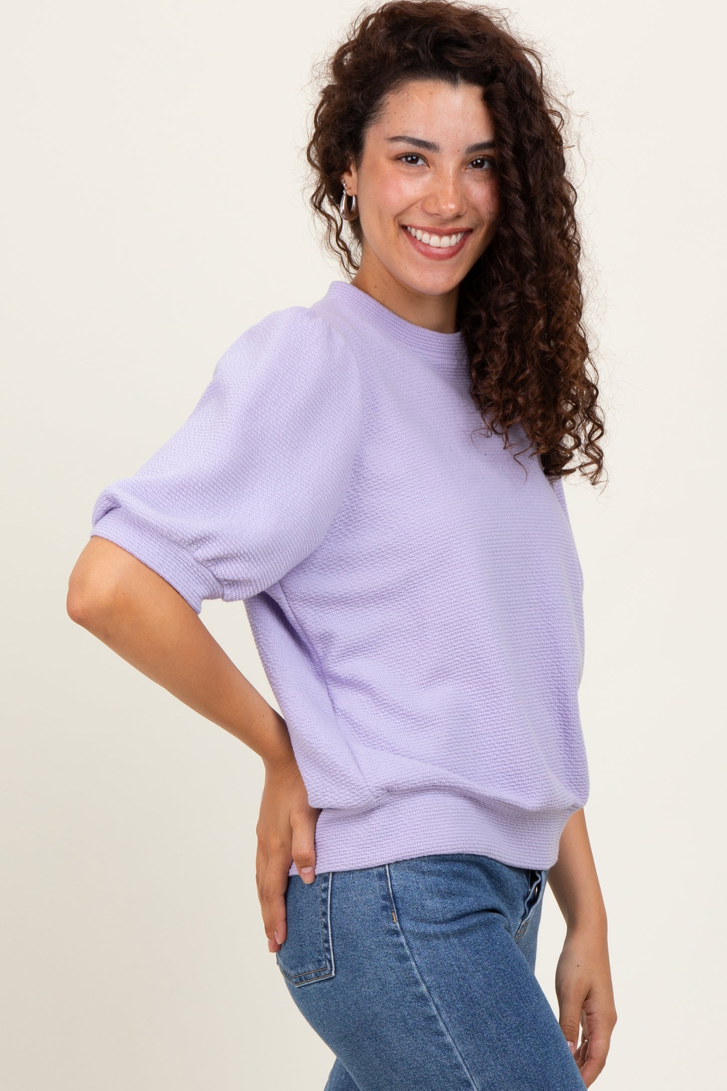 Lavender Knit Puff Sleeve Top