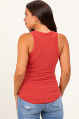 Rust Ribbed Basic Crew Neck Maternity Tank