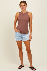 Burgundy Ribbed Basic Crew Neck Tank