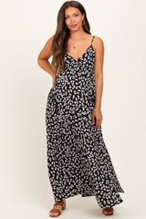 Black Floral V-Neck Maternity Maxi Dress