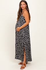 Black Floral V-Neck Maternity Maxi Dress