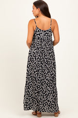 Black Floral V-Neck Maternity Maxi Dress