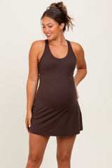 Dark Brown Tennis Racerback Maternity Romper Dress