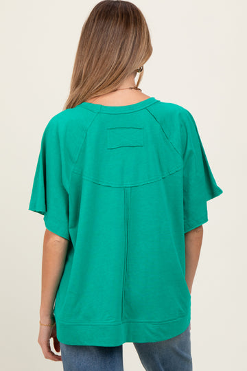 Green Oversized Raw Hem Short Sleeve Maternity Tee