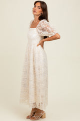 Cream Floral Mesh Overlay Tie Back Midi Dress