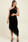 Black Ruched Mesh One Shoulder Asymmetric Maternity Dress