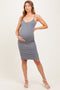 Charcoal Ribbed Button Maternity Midi Dress