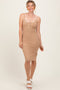 Camel Ribbed Button Midi Dress