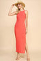 Coral Ribbed Fitted Side Slit Midi Dress