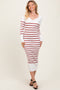 Mauve Ribbed Knit Striped Long Sleeve Sweater Dress