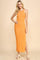 Orange Ribbed Fitted Side Slit Midi Dress