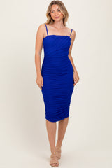 Royal Ruched Mesh Sleeveless Midi Dress