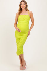 Lime Ruched Mesh Sleeveless Maternity Midi Dress