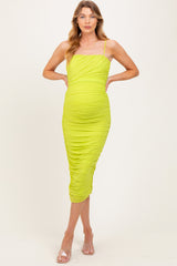 Lime Ruched Mesh Sleeveless Maternity Midi Dress