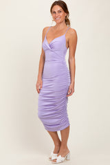 Lavender Ruched Sweetheart Neckline Midi Dress