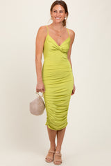 Lime Ruched Sweetheart Neckline Maternity Midi Dress