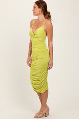 Lime Ruched Sweetheart Neckline Midi Dress