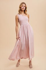 Light Pink Smocked One Shoulder Maxi Dress