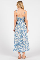 Blue Floral Sleeveless Midi Dress