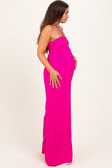 Fuchsia Halter Neck Wide Leg Maternity Jumpsuit