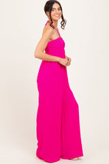 Fuchsia Halter Neck Wide Leg Jumpsuit