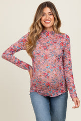 Mauve Floral Lace Long Sleeve Maternity Top