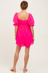 Fuchsia Ruffle Trim Square Neck Romper