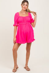 Fuchsia Ruffle Trim Square Neck Maternity Romper