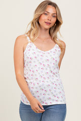 Lavender Floral Ribbed Tank Top