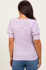 Lavender Floral Ribbed Puff Sleeve Maternity Top