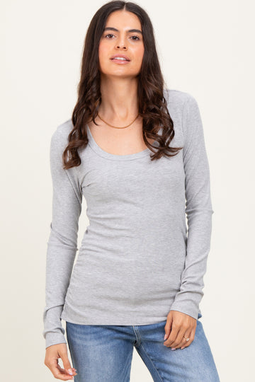Heather Grey Ribbed Ruched Long Sleeve Top