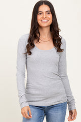 Heather Grey Ribbed Ruched Maternity Long Sleeve Top