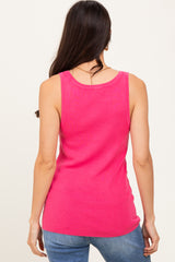 Fuchsia Ribbed Knit Button Tank Top