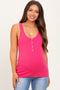 Fuchsia Ribbed Knit Button Maternity Tank Top