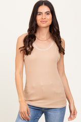 Camel Ribbed Contrast Stitch Maternity Tank Top