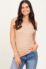 Camel Ribbed Contrast Stitch Tank Top